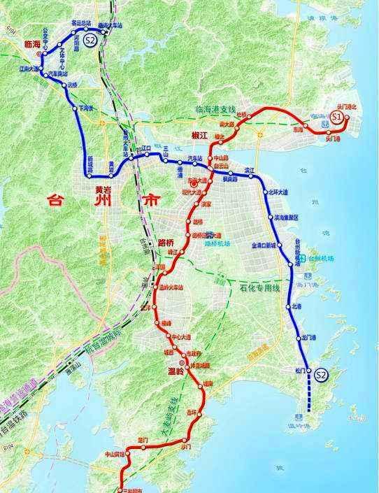 台州市域铁路s1线:台州中心站～椒江～路桥～温岭～温岭城南站