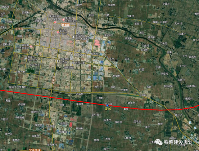 出站西南行依次上跨京台高速公路,澥河,北淝河,涡河后于蒙城县城南 7