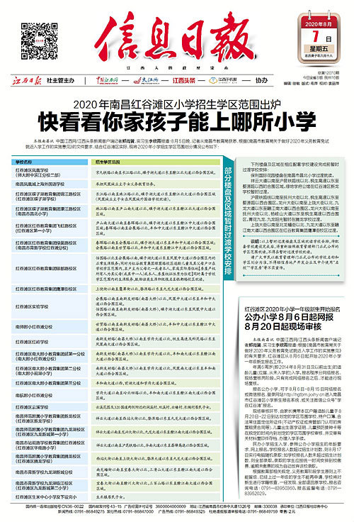 2020年南昌红谷滩区小学招生学区范围出炉