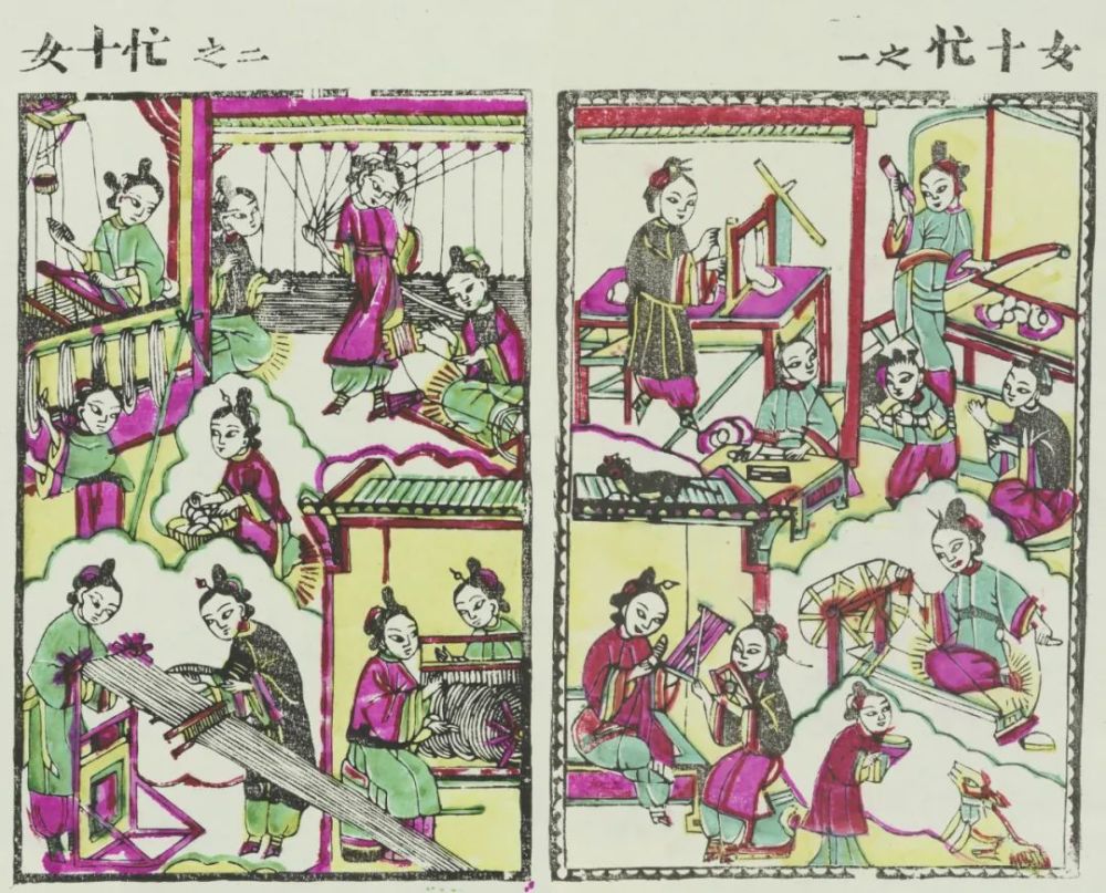 陕西凤翔《女十忙》 纸本 35×26cm×2 清代版 中国美术馆藏