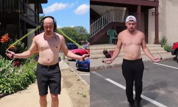 一根绳子、一个垫子，大叔狂甩90斤脂肪成型男！感谢跳绳