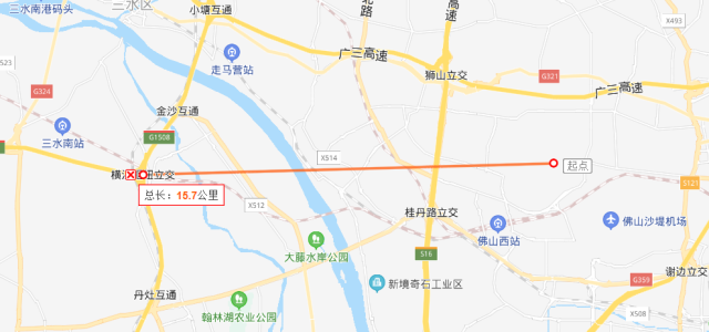 其中 丹灶段起点位于广昆高速与珠二环高速相交横江立交处,终点位于