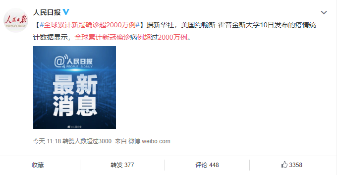全球累计确诊超2000万例！疫情已经彻底改变了我们……