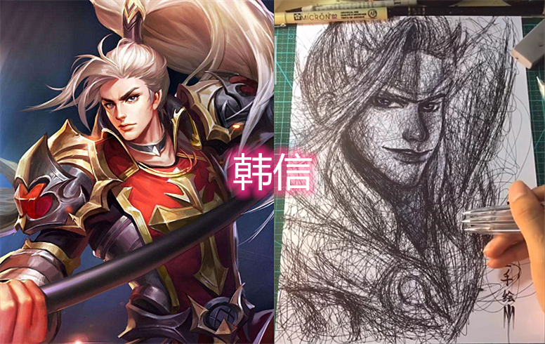 大神乱画王者英雄,花木兰和刘关张还不错,看到鲁班:爱了