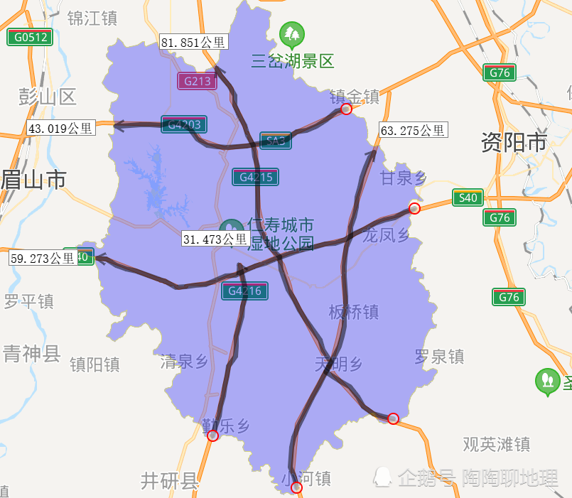 2020年眉山市各区县高速公路长度排名,仁寿县最长,青神县最短