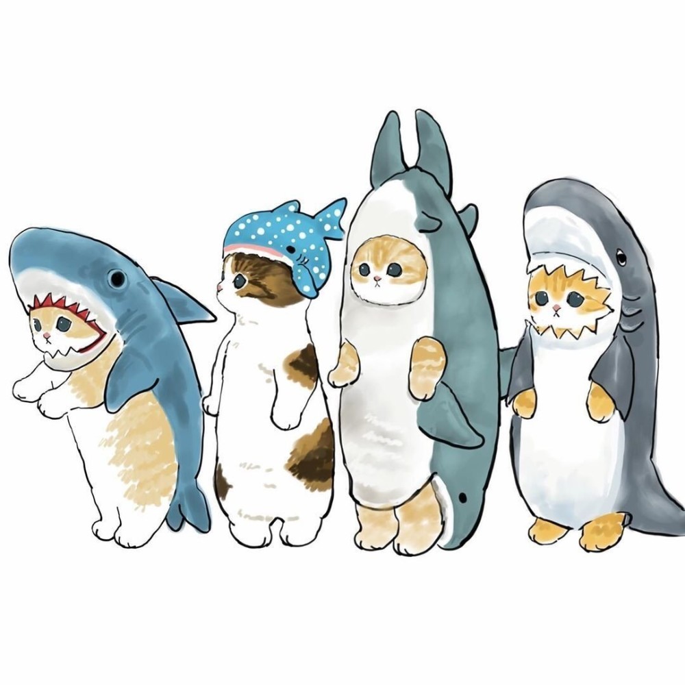 画师mofu_sand笔下的一组超可爱的大鲨鱼