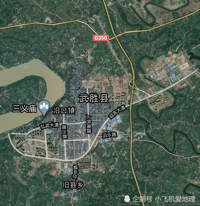 (武胜县城卫星地图) 武胜县区位优势明显,处在广安市,南充市,遂宁市
