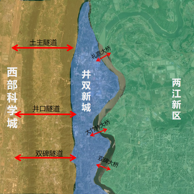 三隧:双碑隧道(已建成),土主隧道(在建中),井口隧道(规划中).