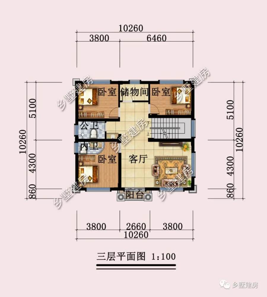 10x10米气质款四层农村别墅,给您一个舒适的家