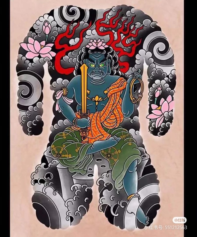 一组满背不动明王纹身手稿,帅就完了