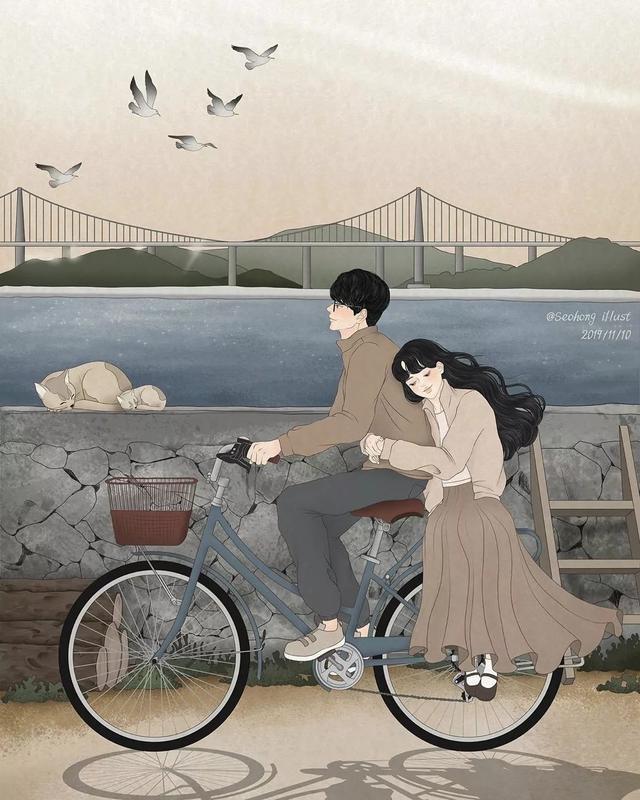 她笔下情侣甜腻的日常插画看完都想恋爱了