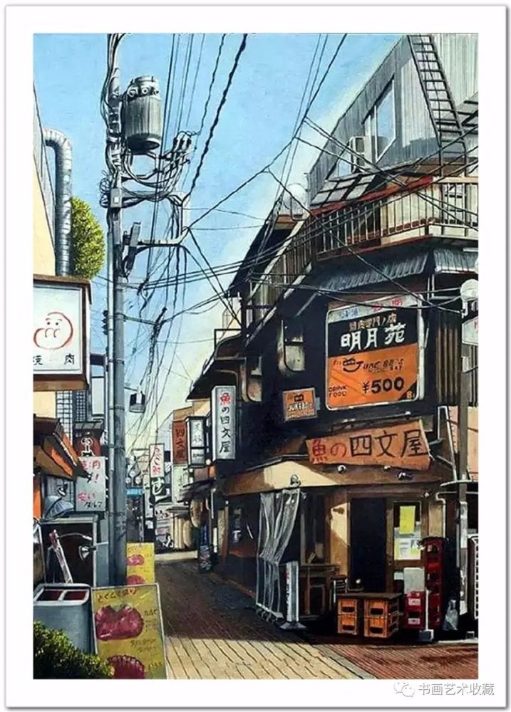 日本绘画:彩色铅笔描绘的宁静街景