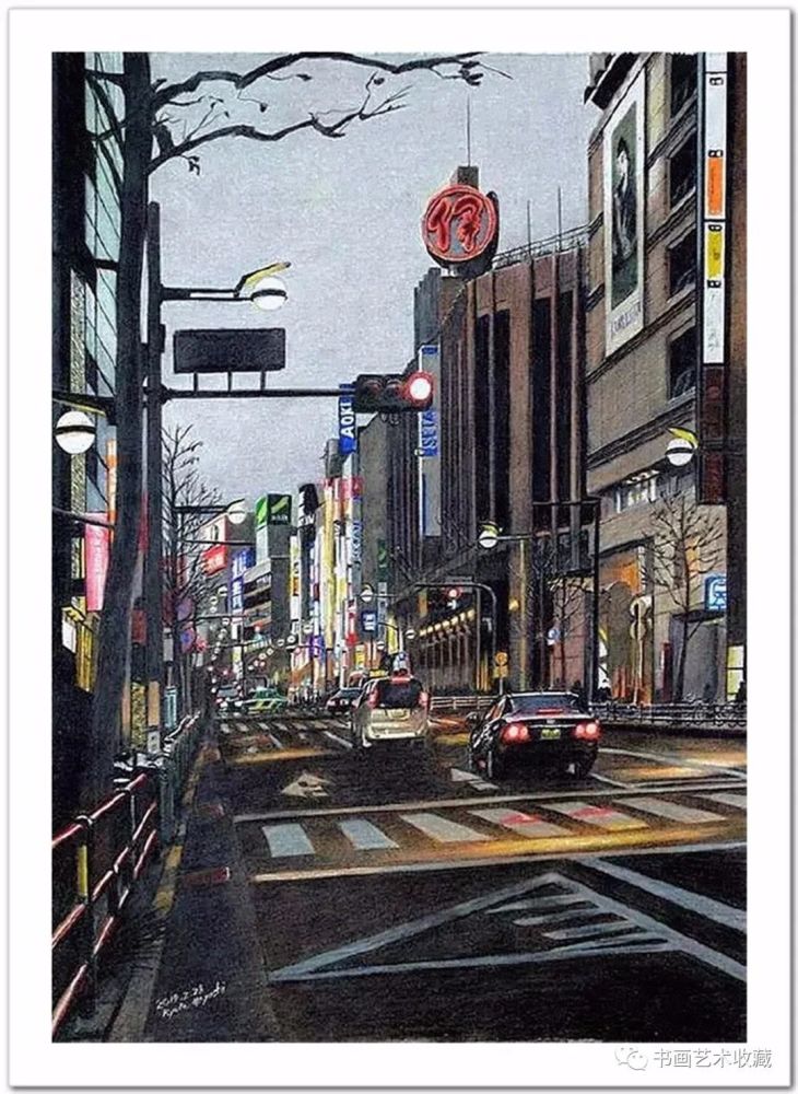 日本绘画彩色铅笔描绘的宁静街景