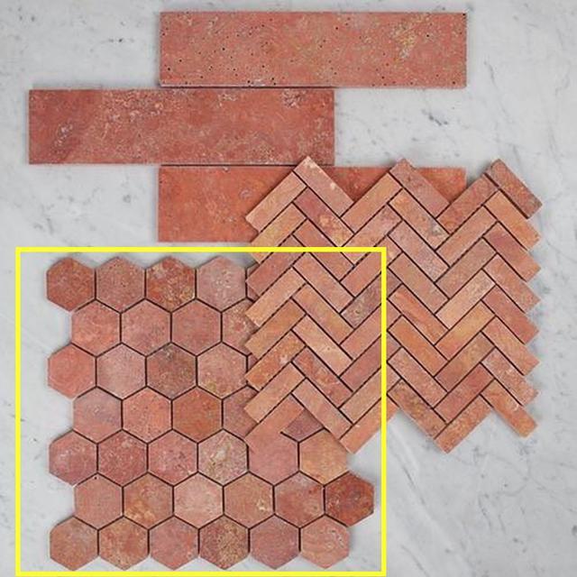 瓷砖地越来越常见干脆存点红砖切成六角砖铺上时间越长越耐看