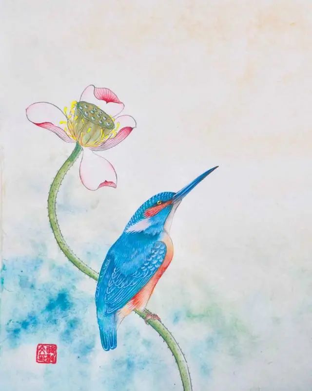 工笔翠鸟的法画及设色技法