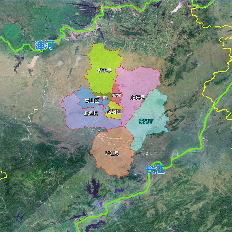 11张地形图快速了解安徽省合肥各市辖区县市