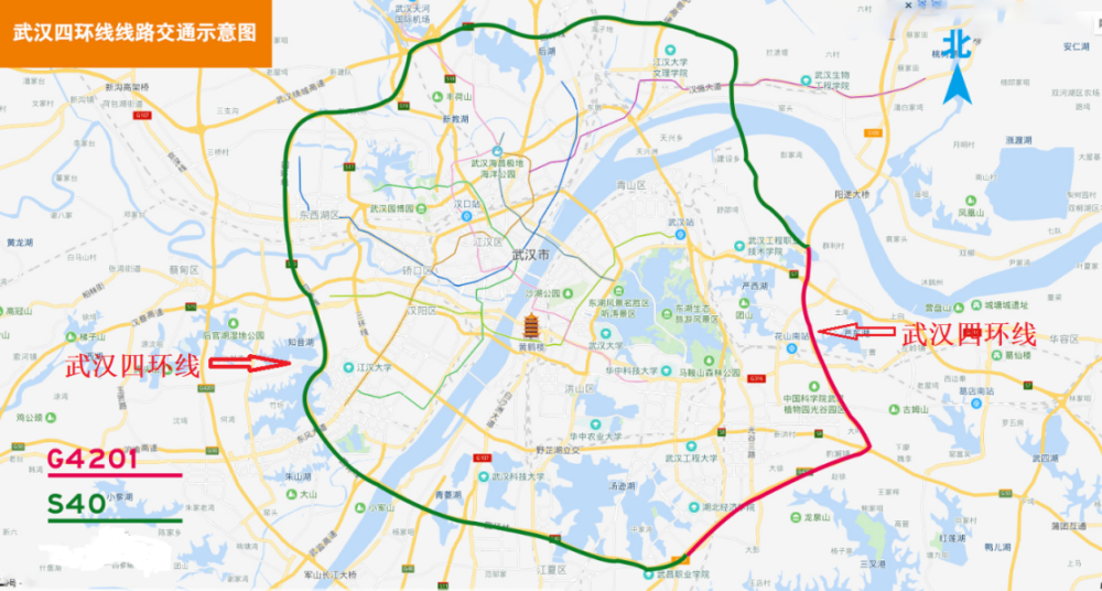 长约143公里,设计时速100公里,双向8车道标准建设的武汉市四环线,2020