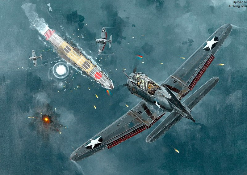 一副反应,中途岛海战时,垂直投弹的美军俯冲轰炸机的画作