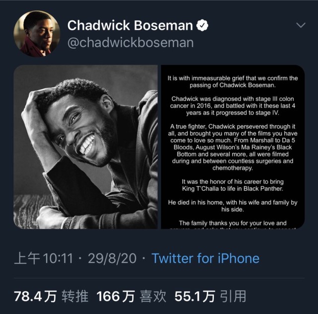 “黑豹”查德维克·博斯曼的故事不会被遗忘