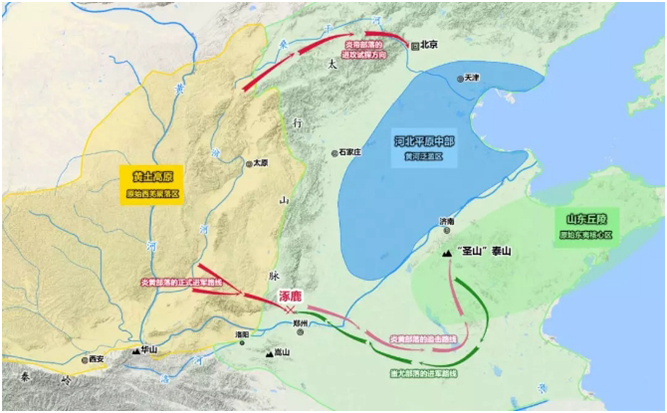 炎黄部落初始聚落区示意图