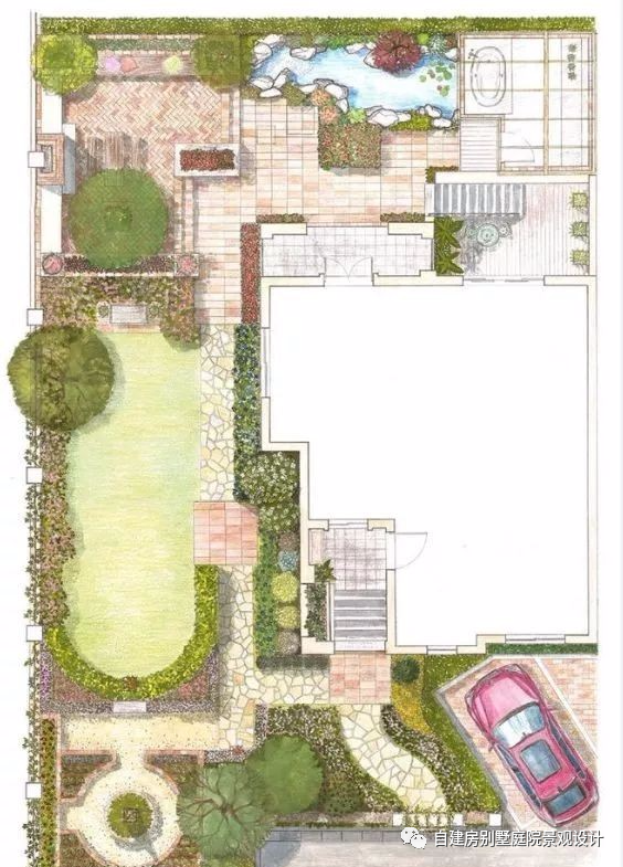 16个庭院景观规划设计彩平方案图-豪宅自建房别墅农村