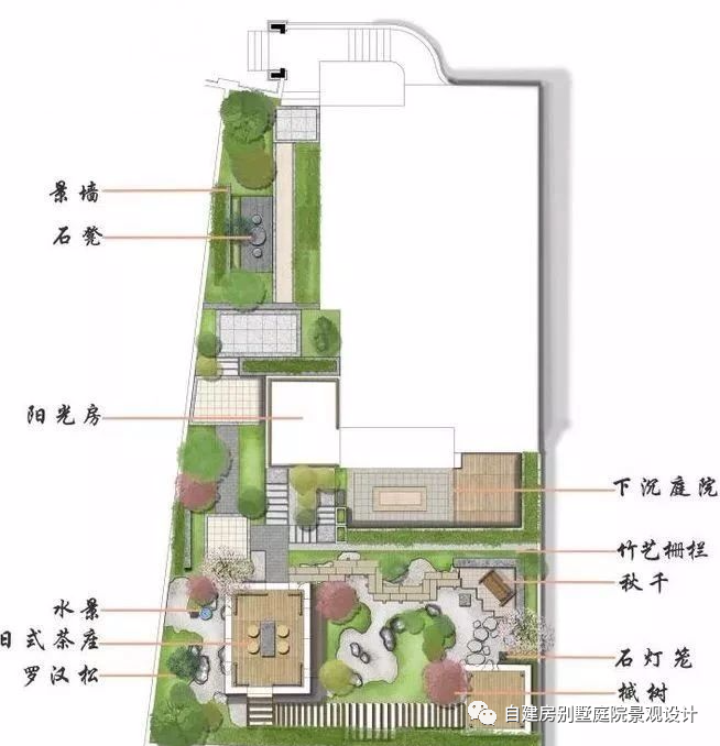 16个庭院景观规划设计彩平方案图-豪宅自建房别墅农村