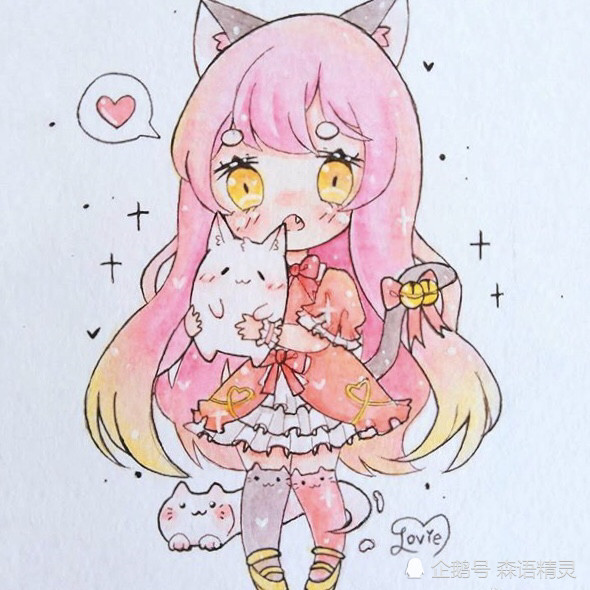 萌q版马克笔手绘小女孩插画,画面粉粉嫩嫩太可爱啦!