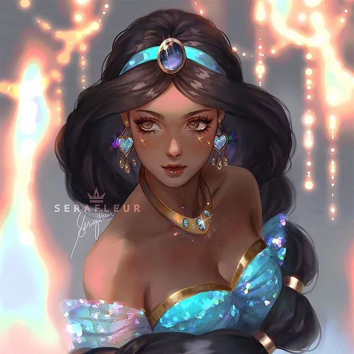 这位画师还以自己的画风,将迪士尼的公主们进行了改画,女王艾莎的这张