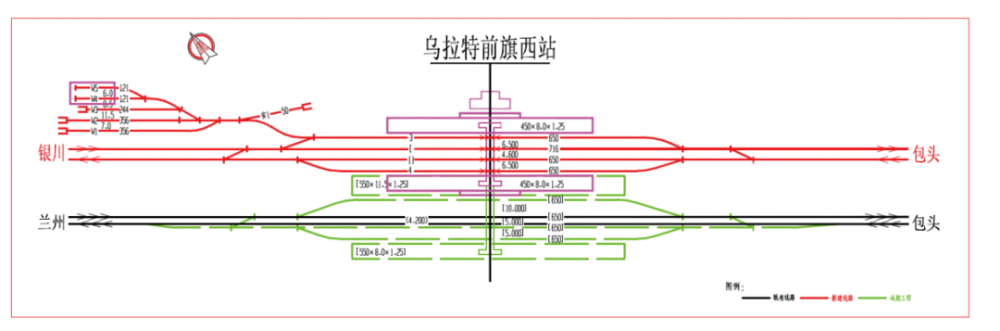 (乌拉特前旗西站平面布置示意图)