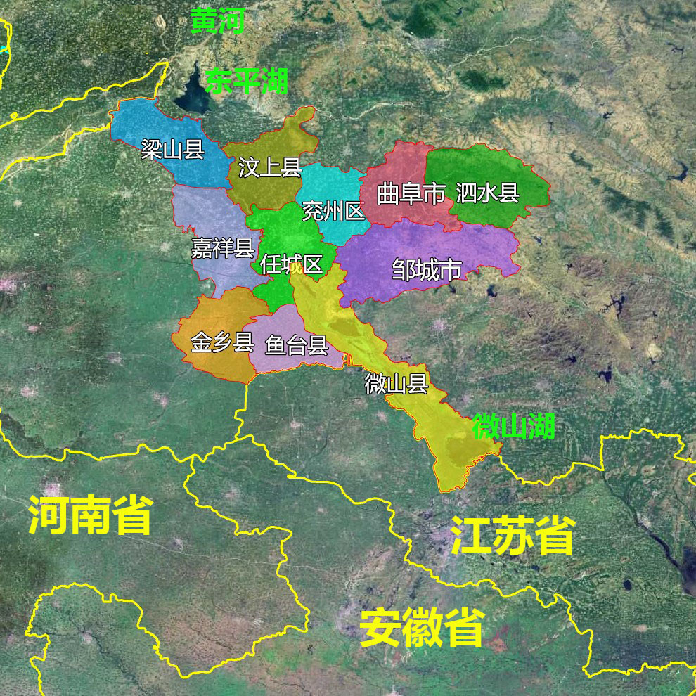 13张地形图快速了解山东省济宁各市辖区县市