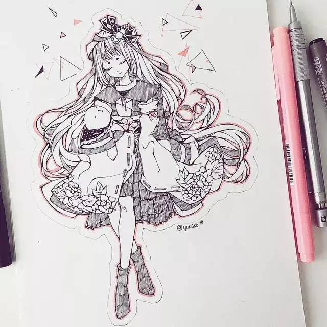 cg原画绝美仙气动漫女生线稿,初学者临摹手绘插画素材