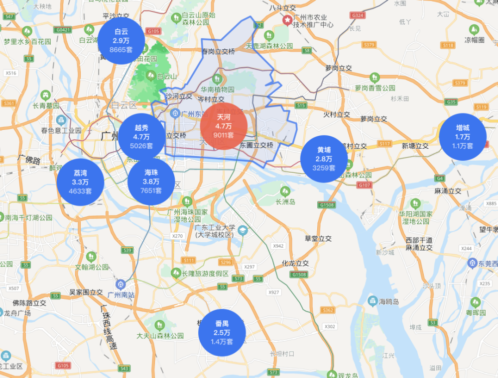 再来看看广州的房价地图