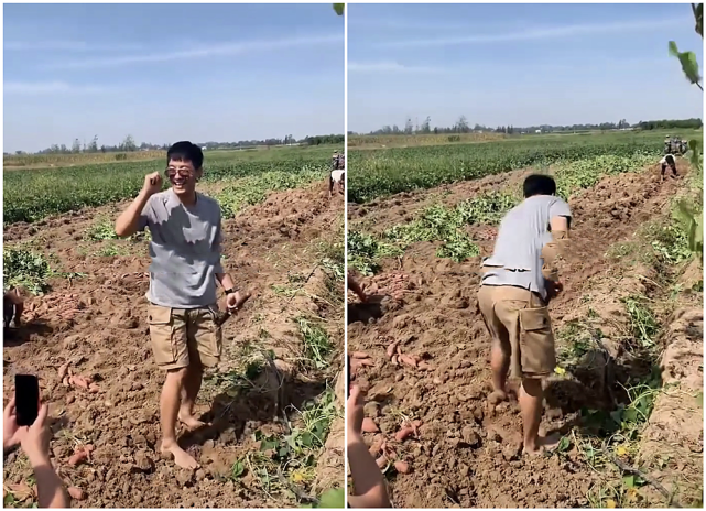 郭晓冬在农田里干活被拍 路人问他