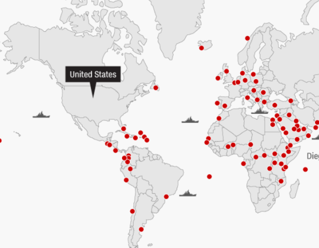 美国海外军事基地分布示意图,美国说俄罗斯是侵略者,到底谁才是侵略