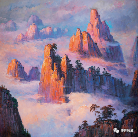 朱曜奎油画《黄山朝晖》