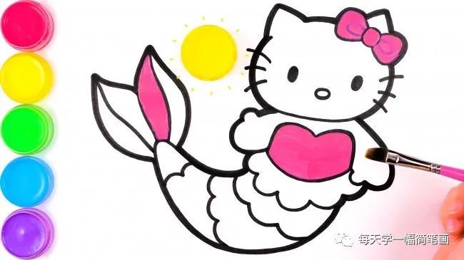 每天学一幅简笔画hellokitty的画法教你画hellokitty猫美人鱼教程