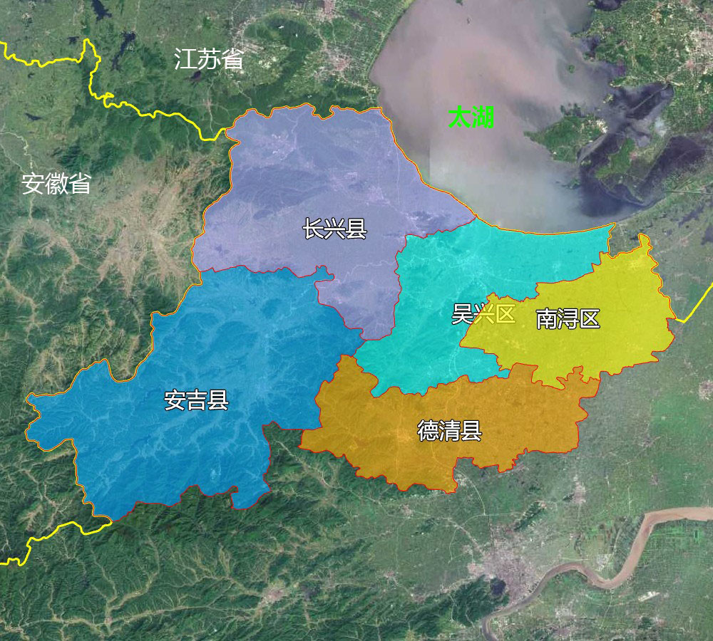7张地形图快速了解浙江省湖州各市辖区县