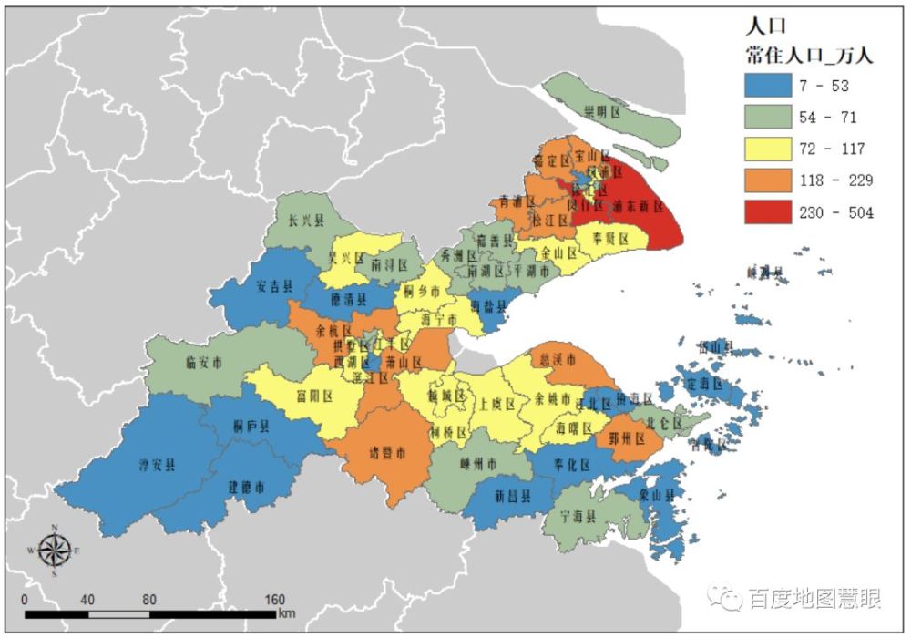 环杭州湾大湾区常住人口分布(区县单元统计)