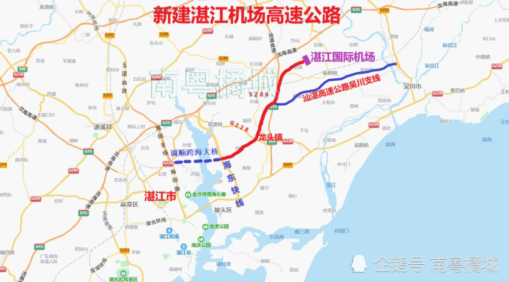 广东湛江新建机场高速公路不是吴川支线双向六车道全长245公里
