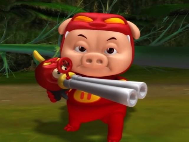 猪猪侠为了帮助大傻怪,使用超级棒棒糖变出一个强效麻醉枪,猪猪侠在与