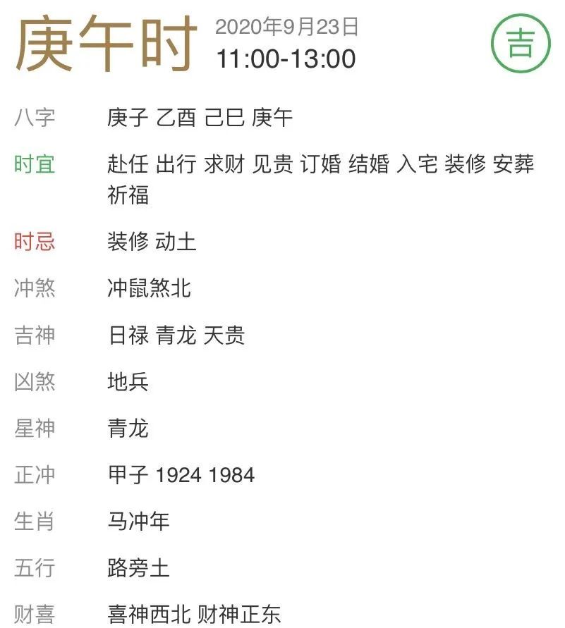 民俗 无 吉时乙丑时(01:00-02:59)      戊辰时(07:00-08:59) 庚午时