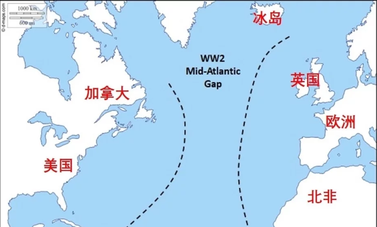 靠近上述陆地的海域可以得到岸基飞机的掩护,但远离陆地的大西洋腹地