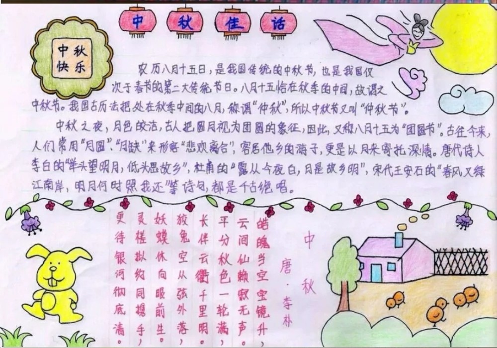 中小学生中秋节手抄报图片素材和文字内容,收藏备用