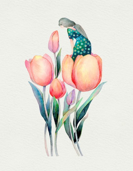 清新唯美的水彩花卉插画,非常治愈