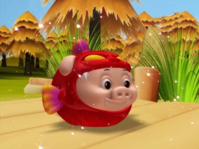 猪猪侠为了帮助大傻怪,使用超级棒棒糖变身成为猪
