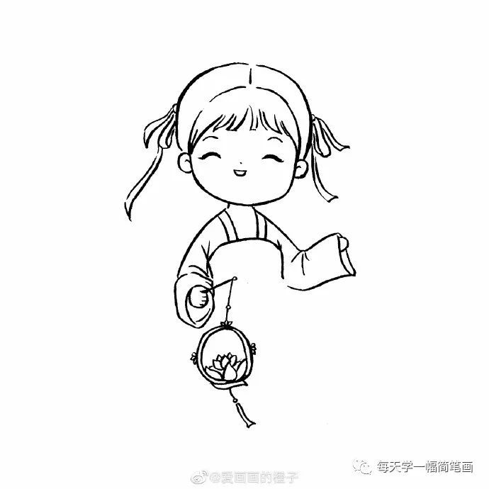 每天学一幅简笔画-穿汉服的可爱小女孩简笔画教程