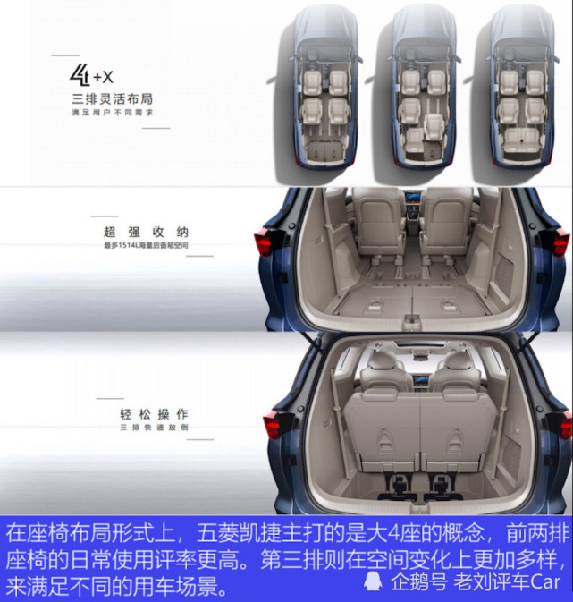 五菱凯捷换装了全新的银色车标,"4 x"座椅布局,更人性