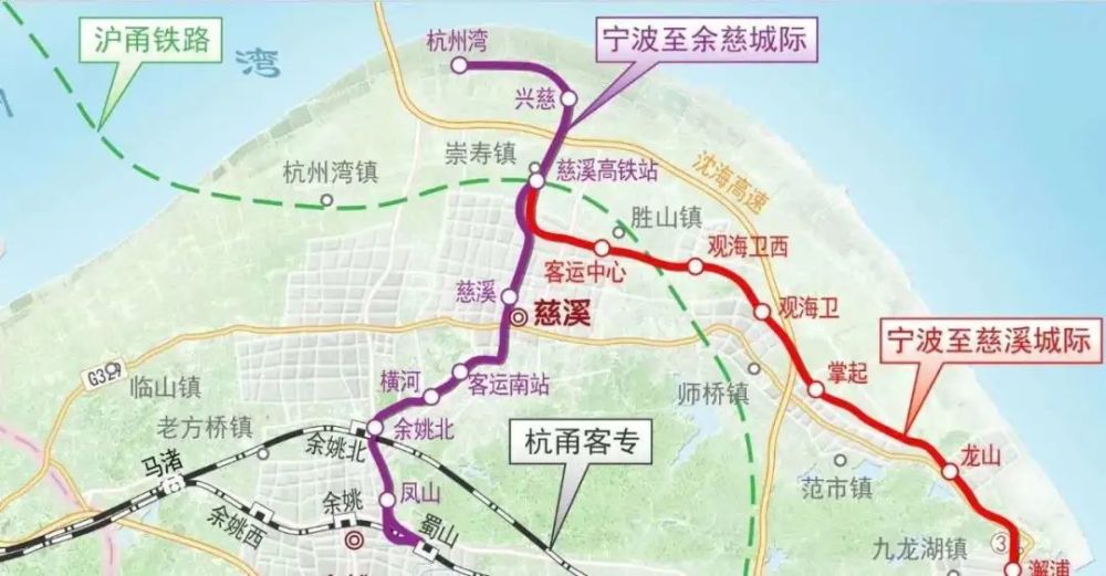 自萧甬线余姚西引出,向北经过余姚市,慈溪市, 至通苏嘉甬铁路慈溪高铁