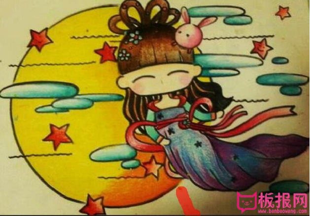 中秋节主题儿童画,祝大家中秋节快乐