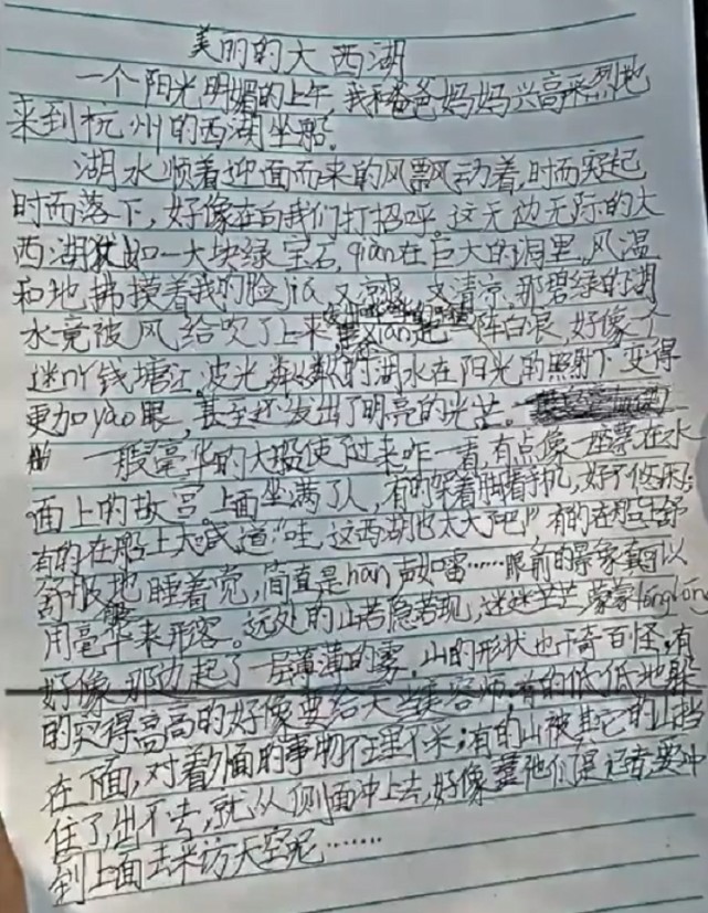 11岁男孩蹲西湖边写300字作文,引